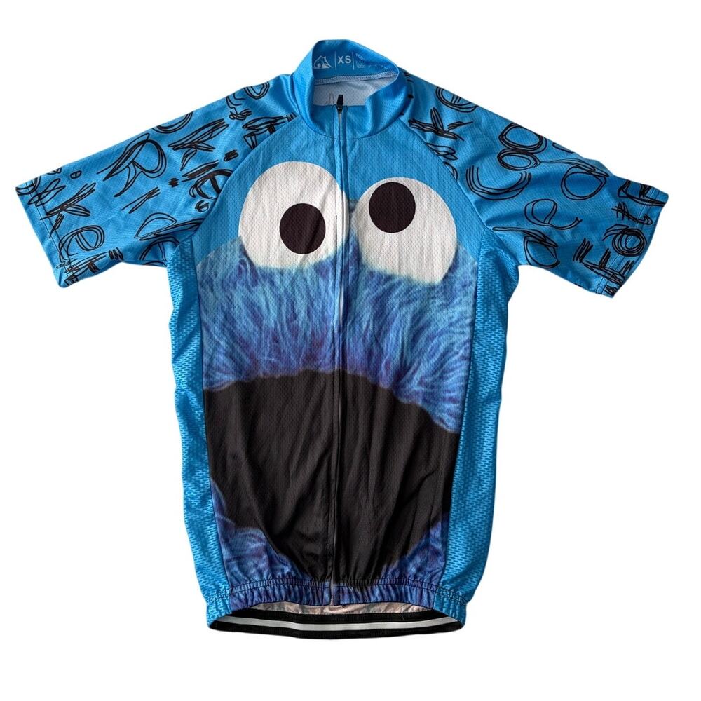 Sesame Street Cycling Cookie Monster Blue Biking Bike Shirt Size XS